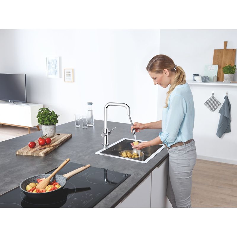 Casa si Gradina - Sanitare - Chiuveta bucatarie si accesorii - Baterii bucatarie - Baterie de bucatarie Grohe 31543000, 1 bar, 393 mm, 224 mm, 1 orificii instalare, 1 sprayuri, 150 unghi pivotare, Crom - Infinity.ro