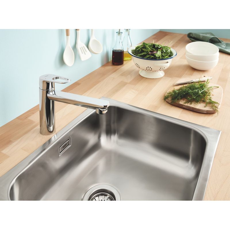 Casa si Gradina - Sanitare - Chiuveta bucatarie si accesorii - Baterii bucatarie - Baterie de bucatarie Grohe 31688000, 1 bar, 193 mm, 222 mm, 1 orificii instalare, 1 sprayuri, 140 unghi pivotare, Crom - Infinity.ro