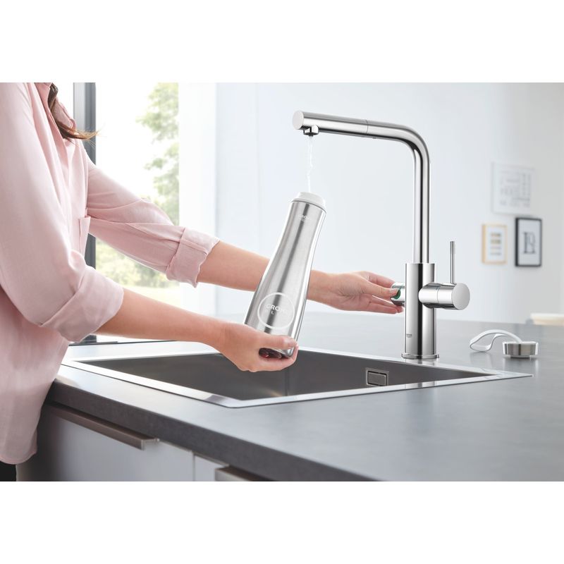 Casa si Gradina - Sanitare - Chiuveta bucatarie si accesorii - Baterii bucatarie - Baterie bucatarie Grohe 31539000, 1 bar, 378 mm, 221 mm, 1 orificii instalare, 3 sprayuri, 150 unghi pivotare, Crom - Infinity.ro