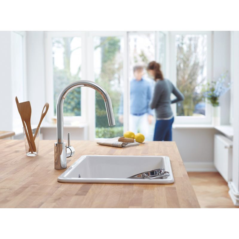 Casa si Gradina - Sanitare - Chiuveta bucatarie si accesorii - Baterii bucatarie - Baterie bucatarie Grohe 31483002, 1 bar, 381 mm, 223 mm, 1 orificii instalare, 2 sprayuri, 360 unghi pivotare, Crom - Infinity.ro