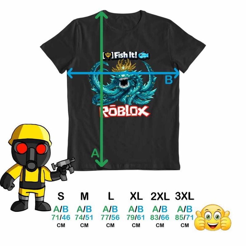 Fashion, accesorii si bijuterii - Barbati - Imbracaminte - Tricouri si bluze barbati - Tricou Barbati Roblox Fish it Laviathan Sea Monster Pescar, negru, marime M - Infinity.ro