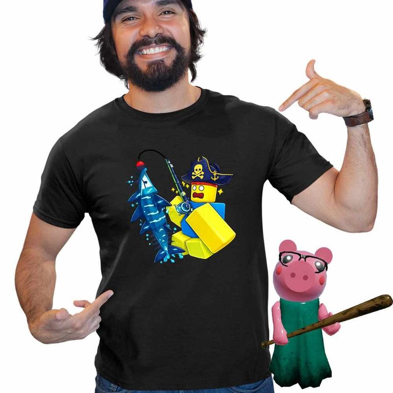 Fashion, accesorii si bijuterii - Barbati - Imbracaminte - Tricouri si bluze barbati - Tricou Barbati Noob Pescar Roblox Fish it Sea Monster, negru, marime 3XL - Infinity.ro