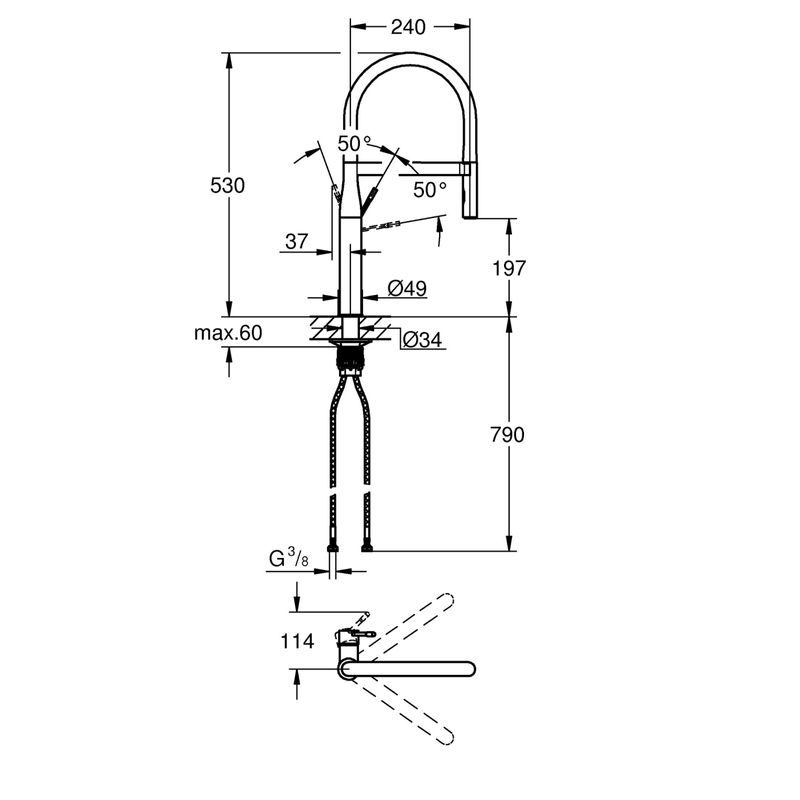 Casa si Gradina - Sanitare - Chiuveta bucatarie si accesorii - Baterii bucatarie - Baterie de bucatarie Grohe 30503000, 1 bar, 530 mm, 240 mm, 1 orificii instalare, 2 sprayuri, 360 unghi pivotare, Crom - Infinity.ro