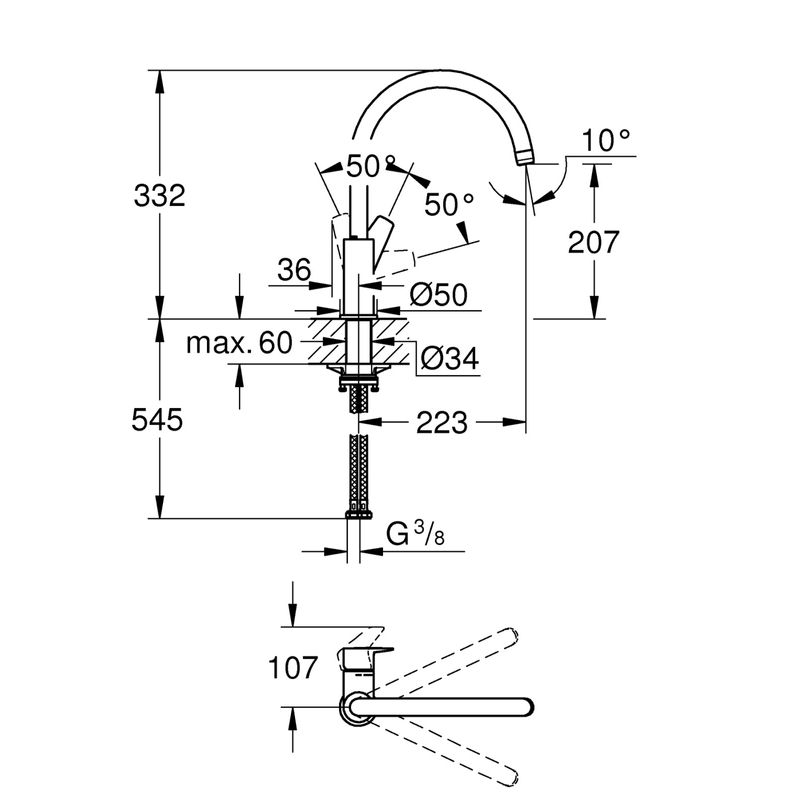 Casa si Gradina - Sanitare - Chiuveta bucatarie si accesorii - Baterii bucatarie - Baterie de bucatarie Grohe 30529001, 1 bar, 332 mm, 223 mm, 1 orificii instalare, 1 sprayuri, 360 unghi pivotare, Crom - Infinity.ro