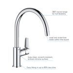 Casa si Gradina - Sanitare - Chiuveta bucatarie si accesorii - Baterii bucatarie - Baterie de bucatarie Grohe 30529001, 1 bar, 332 mm, 223 mm, 1 orificii instalare, 1 sprayuri, 360 unghi pivotare, Crom - Infinity.ro