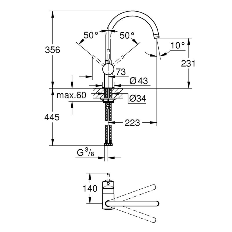 Casa si Gradina - Sanitare - Chiuveta bucatarie si accesorii - Baterii bucatarie - Baterie de bucatarie Grohe 32917000, 1 bar, 356 mm, 223 mm, 1 orificii instalare, 1 sprayuri, 360 unghi pivotare, Crom - Infinity.ro