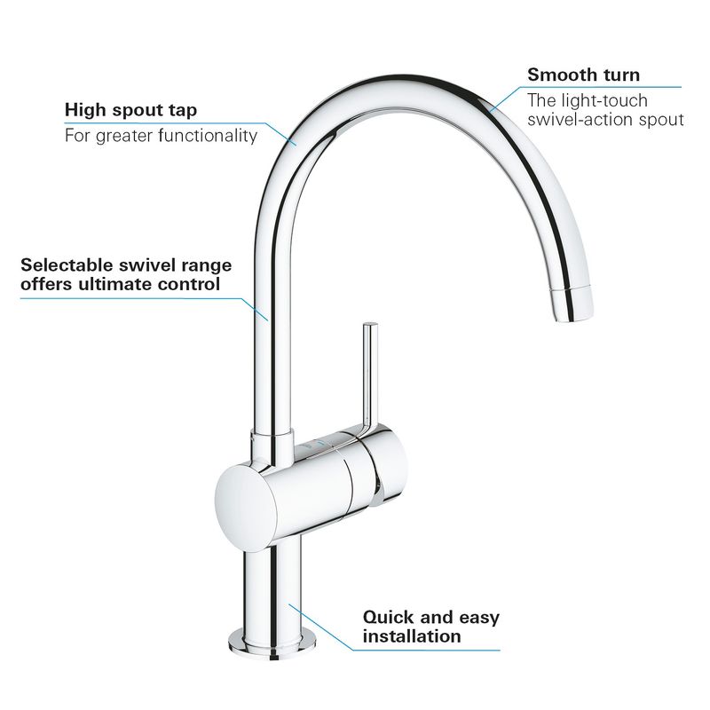 Casa si Gradina - Sanitare - Chiuveta bucatarie si accesorii - Baterii bucatarie - Baterie de bucatarie Grohe 32917000, 1 bar, 356 mm, 223 mm, 1 orificii instalare, 1 sprayuri, 360 unghi pivotare, Crom - Infinity.ro