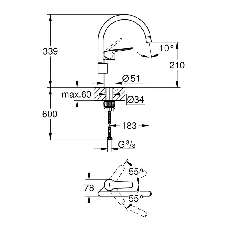 Casa si Gradina - Sanitare - Chiuveta bucatarie si accesorii - Baterii bucatarie - Baterie de bucatarie Grohe 30469000, 1 bar, 339 mm, 183 mm, 1 orificii instalare, 1 sprayuri, 110 unghi pivotare, Crom - Infinity.ro