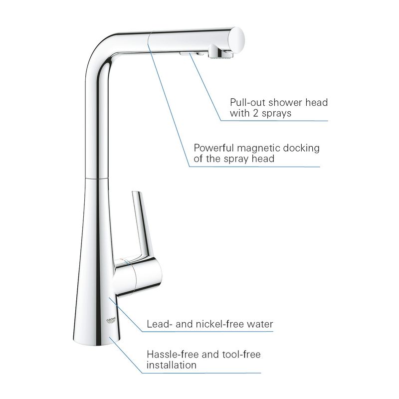 Casa si Gradina - Sanitare - Chiuveta bucatarie si accesorii - Baterii bucatarie - Baterie de bucatarie Grohe 32553002, 1 bar, 380 mm, 205 mm, 1 orificii instalare, 2 sprayuri, 360 unghi pivotare, Crom - Infinity.ro