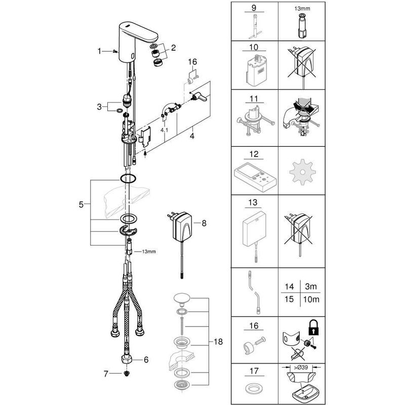 Casa si Gradina - Sanitare - Lavoar baie si accesorii - Baterii sanitare - Baterie lavoar cu senzor Grohe 36324001, 1 bar, 132 mm, 144 mm, 550 mm, 7 programe, 1 orificii instalare, Crom - Infinity.ro