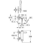 Casa si Gradina - Sanitare - Lavoar baie si accesorii - Baterii sanitare - Set baterie cada Grohe 25249001, 1 bar, 36 mm, 1.5 m, 298 mm, 193 mm, 2 orificii instalare, 1 functii para dus, Crom - Infinity.ro