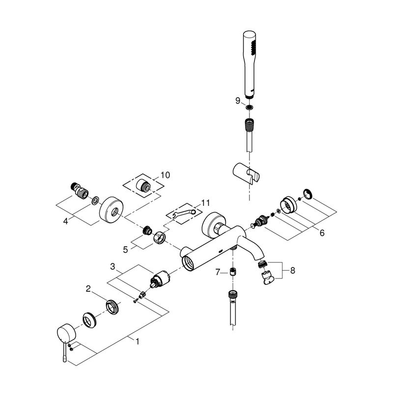 Casa si Gradina - Sanitare - Lavoar baie si accesorii - Baterii sanitare - Set baterie cada Grohe 25249001, 1 bar, 36 mm, 1.5 m, 298 mm, 193 mm, 2 orificii instalare, 1 functii para dus, Crom - Infinity.ro