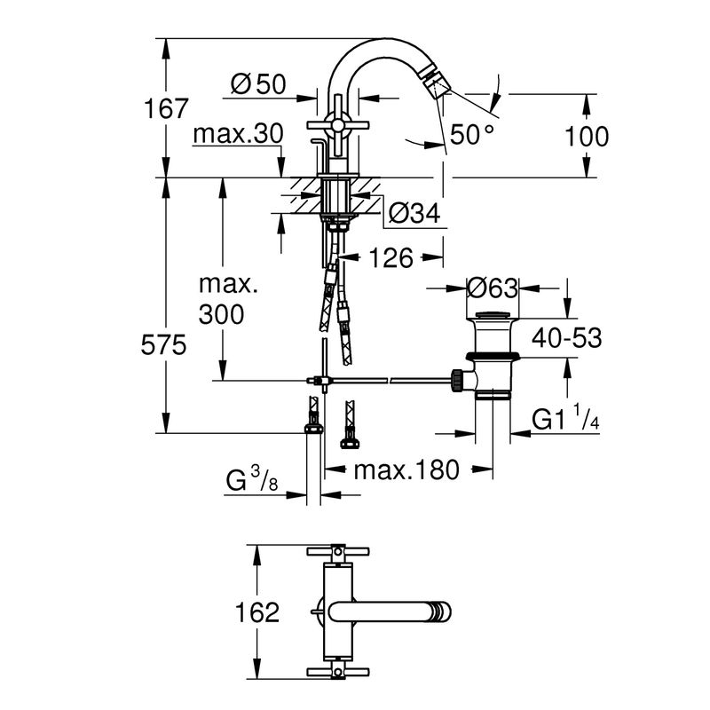 Casa si Gradina - Sanitare - Lavoar baie si accesorii - Baterii sanitare - Baterie bideu Grohe 24027003, 28 mm, 1 bar, 34 mm, 167 mm, 126 mm, 575 mm, 1 orificii instalare, Crom - Infinity.ro