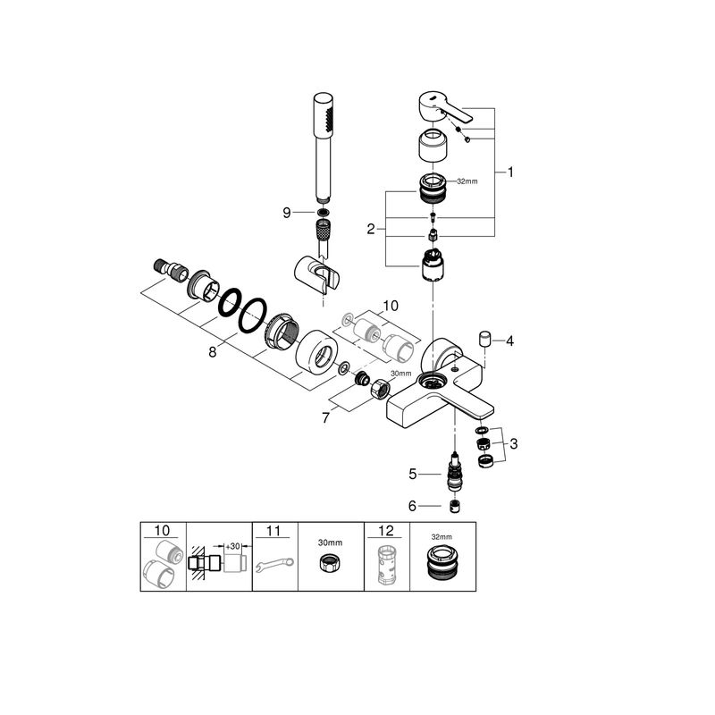 Casa si Gradina - Sanitare - Lavoar baie si accesorii - Baterii sanitare - Set de cada Grohe 33850001, 1 bar, 66 mm, 1.25 m, 244 mm, 184 mm, 2 orificii instalare, 1 functii para dus, Crom - Infinity.ro