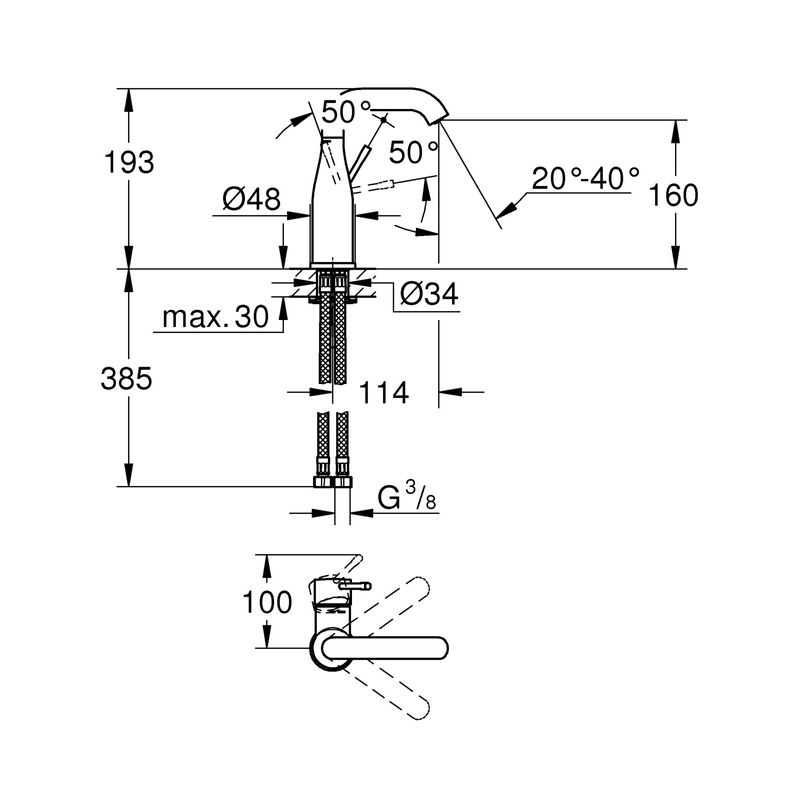 Casa si Gradina - Sanitare - Lavoar baie si accesorii - Baterii sanitare - Baterie de lavoar Grohe 23463001, 28 mm, 1 bar, 35 mm, 193 mm, 114 mm, 385 mm, 1 orificii instalare, Crom - Infinity.ro