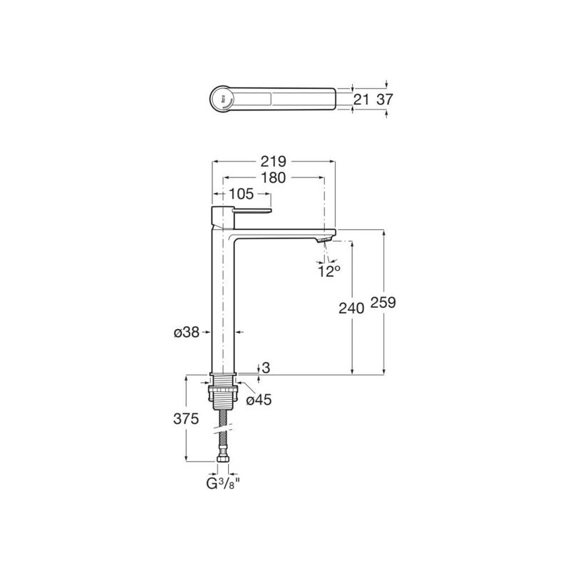 Casa si Gradina - Sanitare - Lavoar baie si accesorii - Baterii sanitare - Baterie lavoar Roca A5A345FSM0, 28 mm, 5 l/min, 0.5 bar, 35 mm, 289 mm, 219 mm, 375 mm, Otel satinat - Infinity.ro