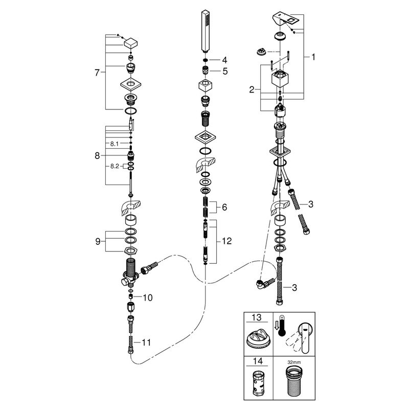 Casa si Gradina - Sanitare - Lavoar baie si accesorii - Baterii sanitare - Baterie cada Grohe 19966000, 1 bar, 45 mm, 2 m, 252 mm, 310 mm, 3 orificii instalare, 1 functii para dus, Crom - Infinity.ro