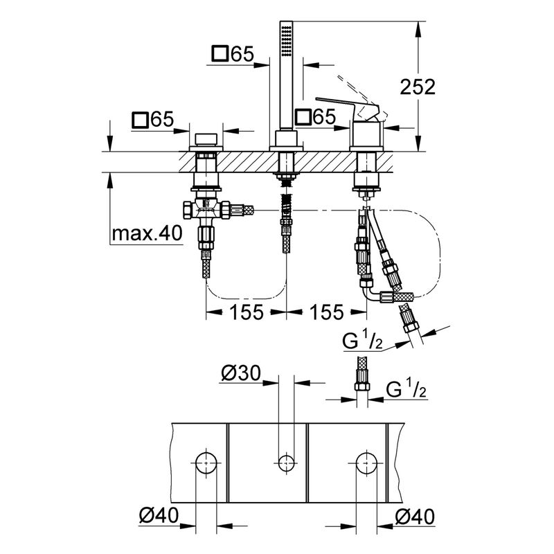 Casa si Gradina - Sanitare - Lavoar baie si accesorii - Baterii sanitare - Baterie cada Grohe 19966000, 1 bar, 45 mm, 2 m, 252 mm, 310 mm, 3 orificii instalare, 1 functii para dus, Crom - Infinity.ro