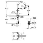 Casa si Gradina - Sanitare - Lavoar baie si accesorii - Baterii sanitare - Baterie lavoar Grohe 21044003, 1 bar, 35 mm, 420 mm, 180 mm, 495 mm, 1 orificii instalare, 3/8 dimensiune racord, Crom - Infinity.ro
