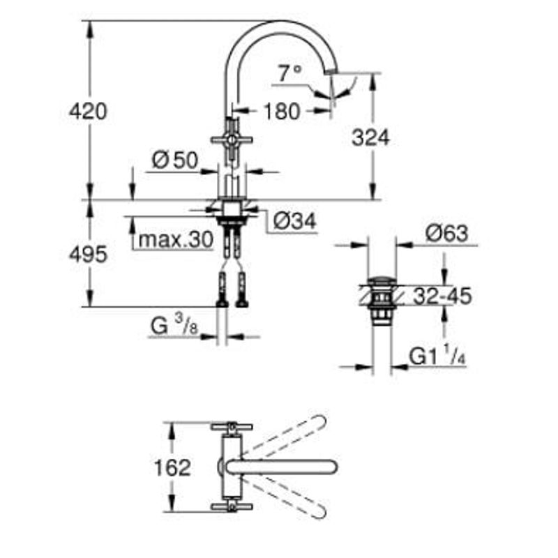 Casa si Gradina - Sanitare - Lavoar baie si accesorii - Baterii sanitare - Baterie lavoar Grohe 21044003, 1 bar, 35 mm, 420 mm, 180 mm, 495 mm, 1 orificii instalare, 3/8 dimensiune racord, Crom - Infinity.ro