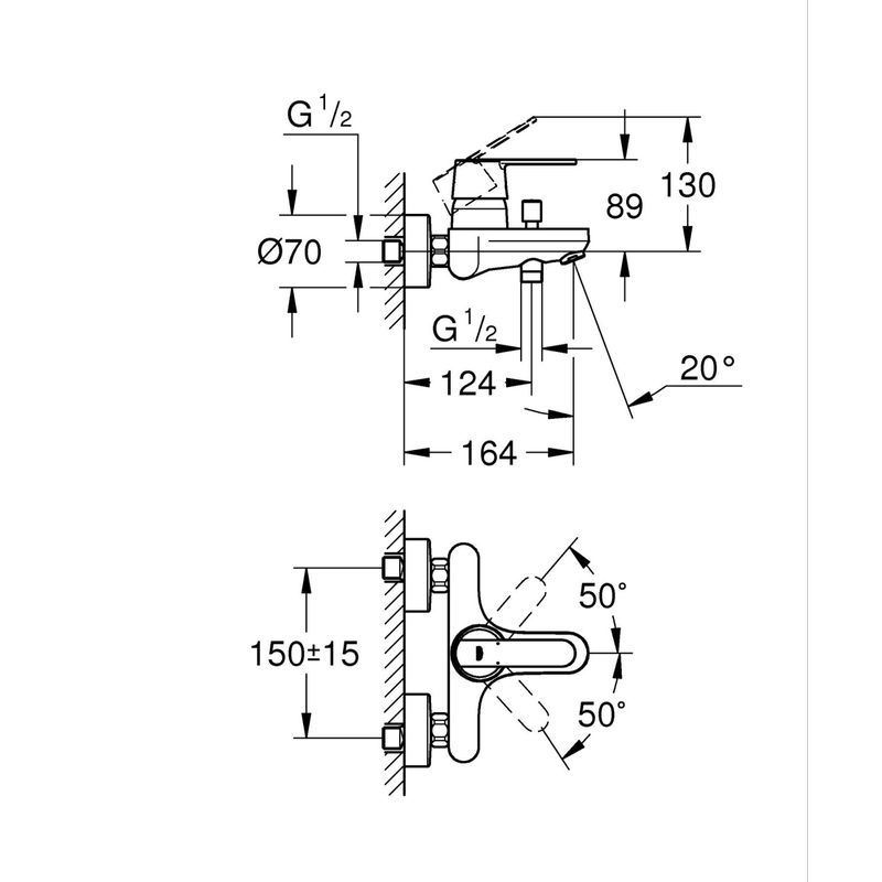 Casa si Gradina - Sanitare - Lavoar baie si accesorii - Baterii sanitare - Baterie cada Grohe 328872430, 1 bar, 164 mm, 212 mm, 2 orificii instalare, 1/2 dimensiune racord, Negru - Infinity.ro