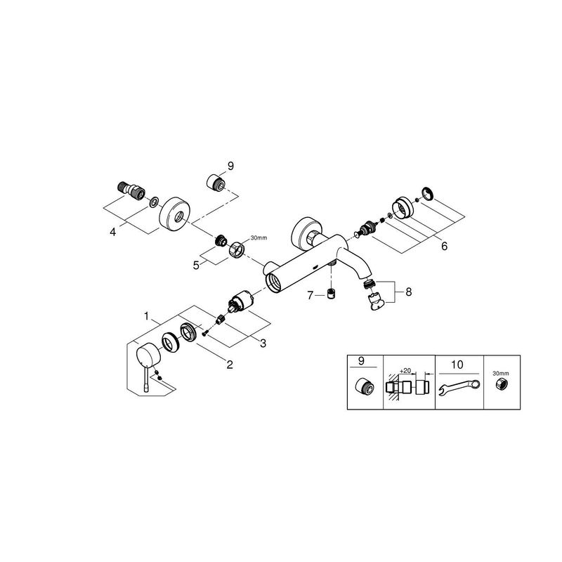 Casa si Gradina - Sanitare - Lavoar baie si accesorii - Baterii sanitare - Baterie cada Grohe 25250001, 1 bar, 193 mm, 294 mm, 106 mm, 2 orificii instalare, 1/2 dimensiune racord, Crom - Infinity.ro