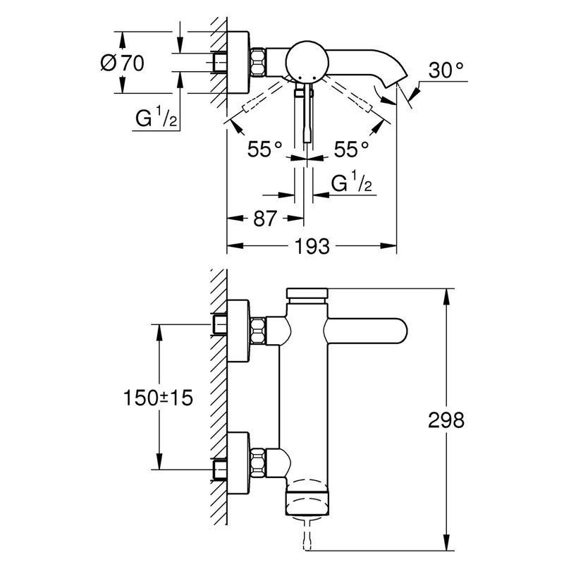Casa si Gradina - Sanitare - Lavoar baie si accesorii - Baterii sanitare - Baterie cada Grohe 25250001, 1 bar, 193 mm, 294 mm, 106 mm, 2 orificii instalare, 1/2 dimensiune racord, Crom - Infinity.ro