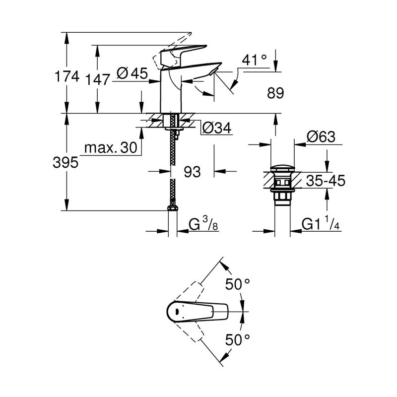 Casa si Gradina - Sanitare - Lavoar baie si accesorii - Baterii sanitare - Baterie lavoar Grohe 23898001, 28 mm, 5.7 l/min, 0.8 bar, 35 mm, 147 mm, 93 mm, 395 mm, 1 orificii instalare, Crom - Infinity.ro