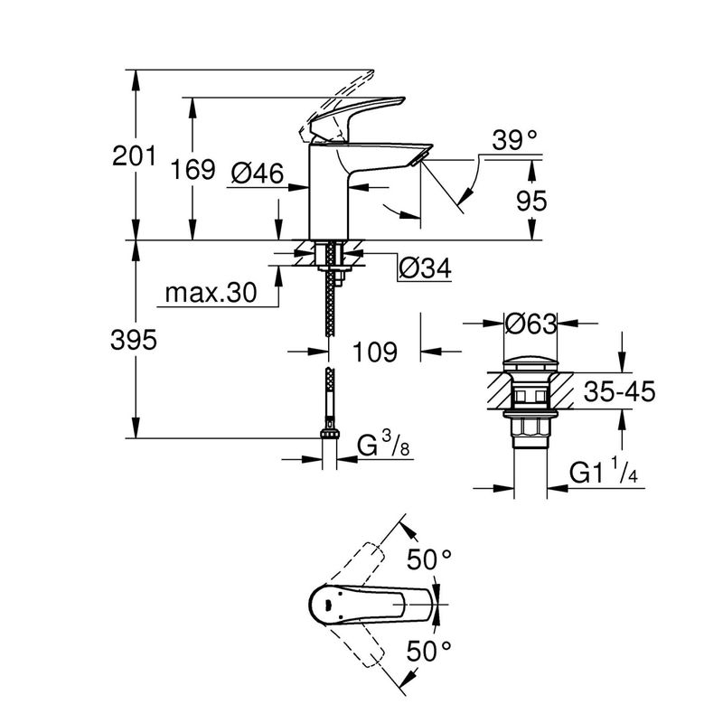 Casa si Gradina - Sanitare - Lavoar baie si accesorii - Baterii sanitare - Baterie lavoar Grohe 23922003, 28 mm, 5 l/min, 0.8 bar, 35 mm, 169 mm, 109 mm, 395 mm, 1 orificii instalare, Crom - Infinity.ro