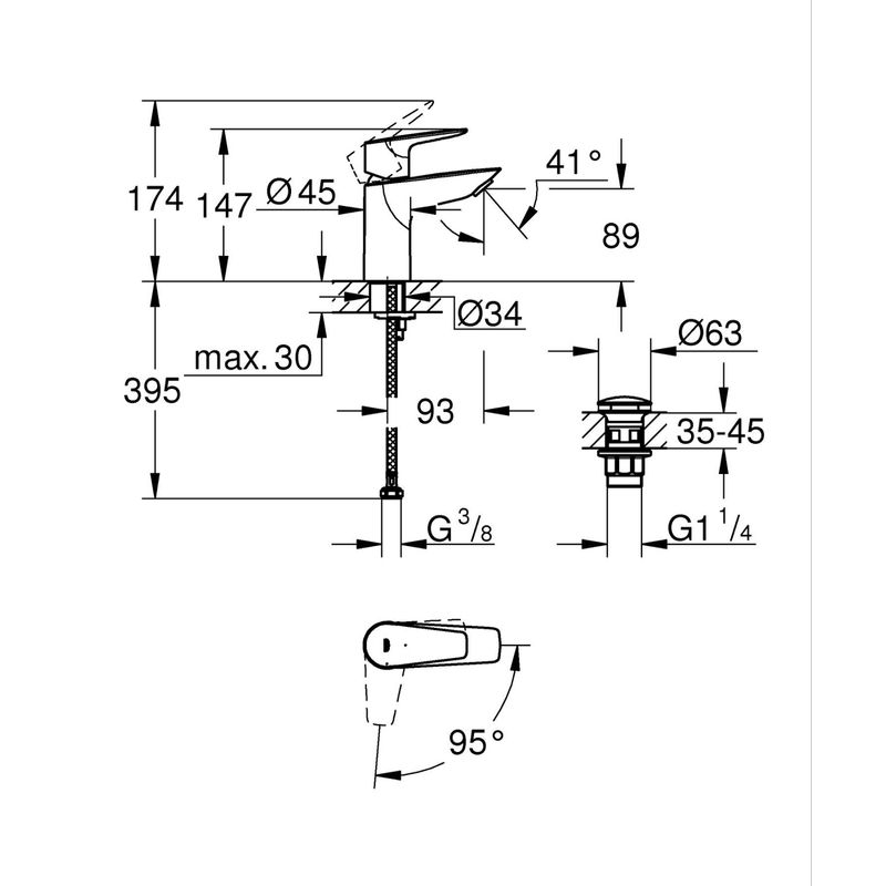 Casa si Gradina - Sanitare - Lavoar baie si accesorii - Baterii sanitare - Baterie lavoar Grohe 239002431, 28 mm, 5 l/min, 0.7 bar, 34 mm, 147 mm, 93 mm, 395 mm, 1 orificii instalare, Negru - Infinity.ro