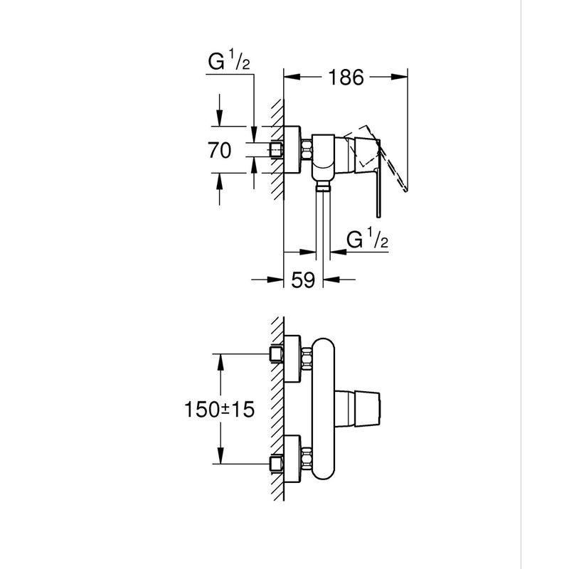 Casa si Gradina - Sanitare - Lavoar baie si accesorii - Baterii sanitare - Baterie dus Grohe 328882430, 1 bar, 135 mm, 215 mm, 2 orificii instalare, 1/2 dimensiune racord furtun, Negru - Infinity.ro