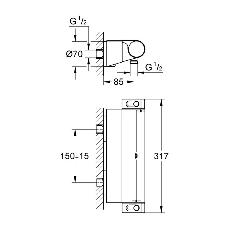 Casa si Gradina - Sanitare - Lavoar baie si accesorii - Baterii sanitare - Baterie dus Grohe 34469001, 1 bar, 79 mm, 313 mm, 2 orificii instalare, 1/2 dimensiune racord furtun, Crom - Infinity.ro