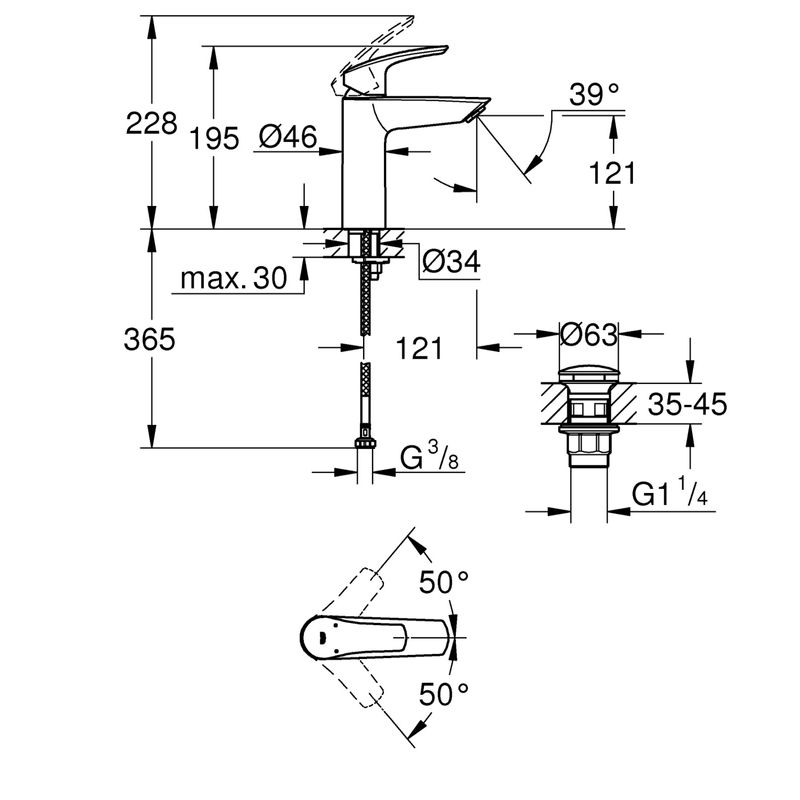 Casa si Gradina - Sanitare - Lavoar baie si accesorii - Baterii sanitare - Baterie lavoar Grohe 23923003, 28 mm, 5.7 l/min, 0.3 bar, 35 mm, 195 mm, 121 mm, 365 mm, 1 orificii instalare, Crom - Infinity.ro