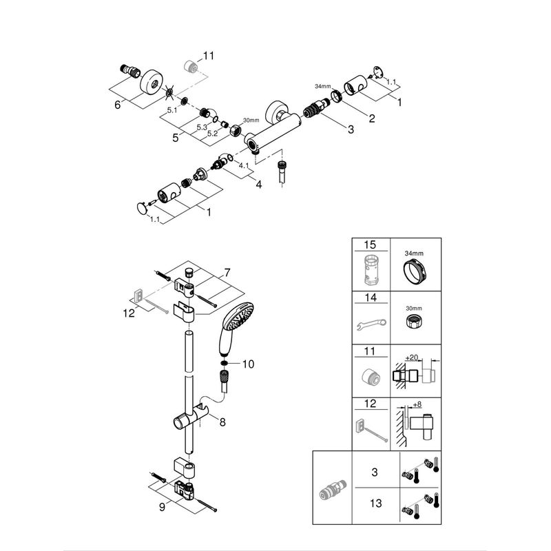 Casa si Gradina - Sanitare - Lavoar baie si accesorii - Baterii sanitare - Baterie dus Grohe 34769001, 0.7 bar, 77 mm, 298 mm, 110 mm, 1.6 m, 900 mm, 2 orificii instalare, Crom - Infinity.ro