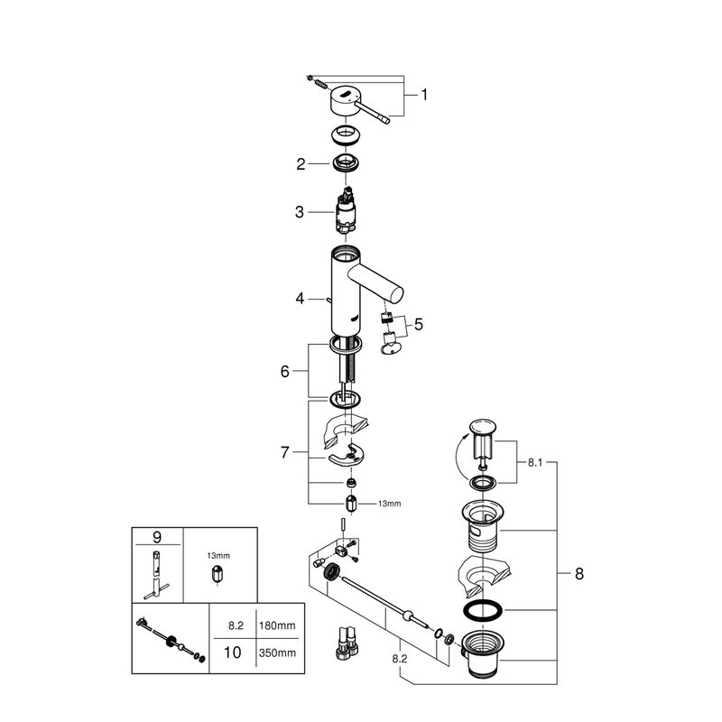 Casa si Gradina - Sanitare - Lavoar baie si accesorii - Baterii sanitare - Baterie lavoar Grohe 24175001, 28 mm, 5.7 l/min, 0.3 bar, 35 mm, 174 mm, 94 mm, 360 mm, 1 orificii instalare, Crom - Infinity.ro