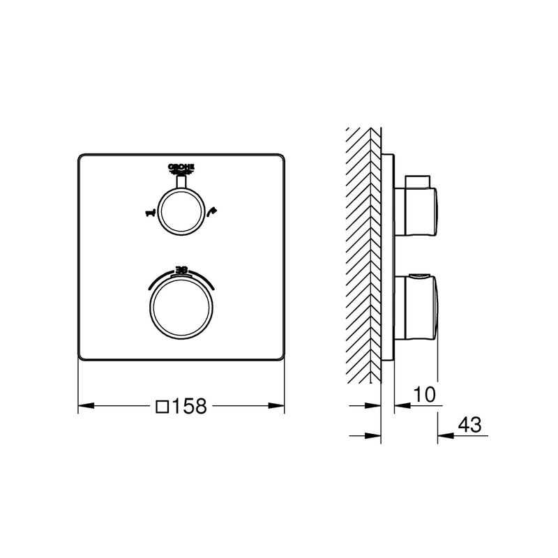 Casa si Gradina - Sanitare - Lavoar baie si accesorii - Baterii sanitare - Unitate comanda cada Grohe 24080000, 1 bar, 158 mm, 10 mm, 2 iesiri, 1 functii palarie dus, 1/2 dimensiune racord, Crom - Infinity.ro
