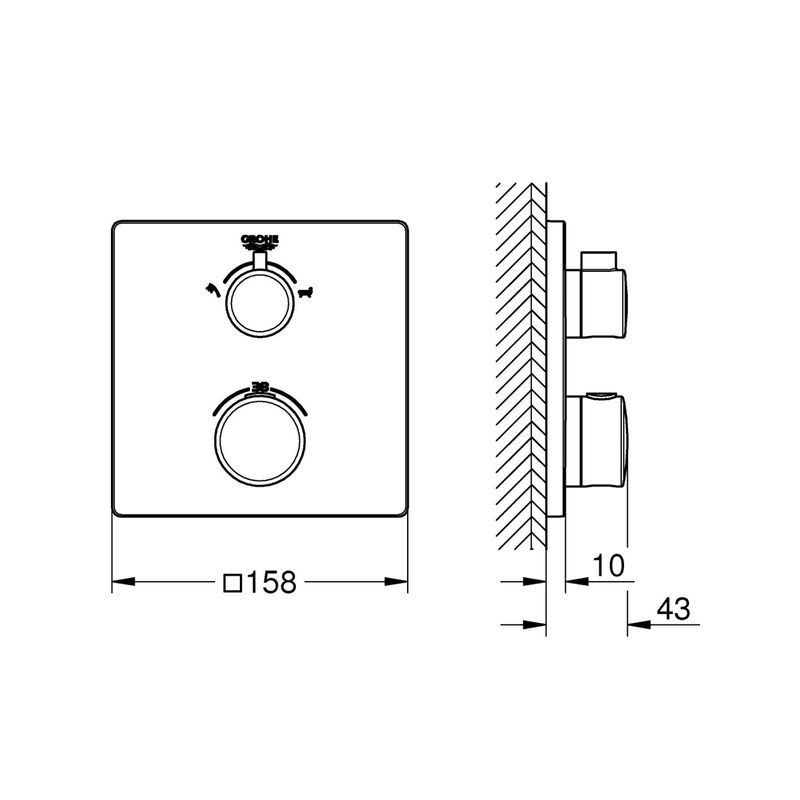 Casa si Gradina - Sanitare - Lavoar baie si accesorii - Baterii sanitare - Unitate comanda cada Grohe 24080000, 1 bar, 158 mm, 10 mm, 2 iesiri, 1 functii palarie dus, 1/2 dimensiune racord, Crom - Infinity.ro