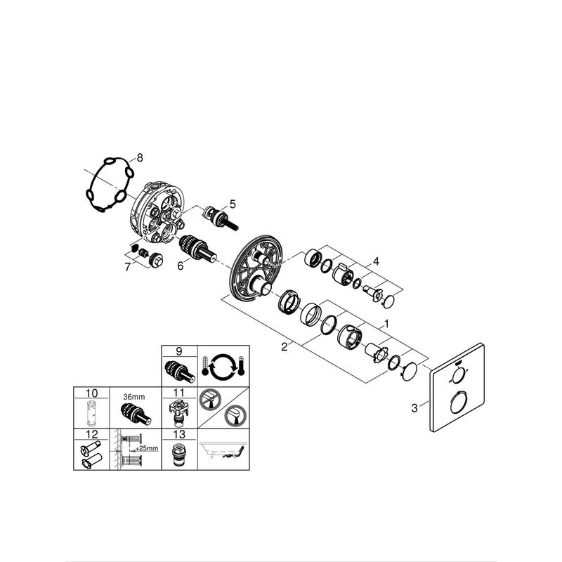 Casa si Gradina - Sanitare - Lavoar baie si accesorii - Baterii sanitare - Unitate comanda cada Grohe 24080000, 1 bar, 158 mm, 10 mm, 2 iesiri, 1 functii palarie dus, 1/2 dimensiune racord, Crom - Infinity.ro