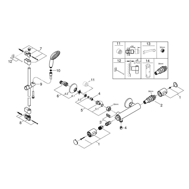 Casa si Gradina - Sanitare - Lavoar baie si accesorii - Baterii sanitare - Baterie dus Grohe 34797001, 0.8 bar, 81 mm, 305 mm, 110 mm, 1.5 m, 600 mm, 2 orificii instalare, Crom - Infinity.ro