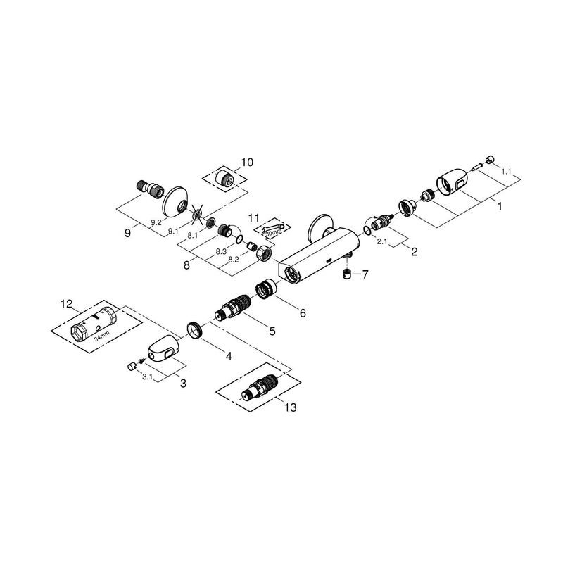 Casa si Gradina - Sanitare - Lavoar baie si accesorii - Baterii sanitare - Baterie dus Grohe 34814003, 0.8 bar, 81 mm, 305 mm, 2 orificii instalare, 1/2 dimensiune racord furtun, Crom - Infinity.ro