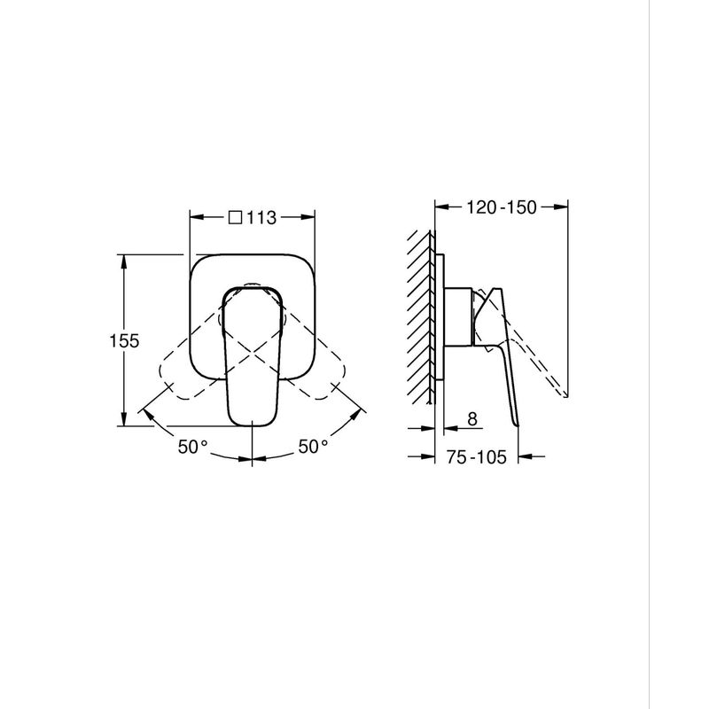 Casa si Gradina - Sanitare - Lavoar baie si accesorii - Baterii sanitare - Unitate comanda Grohe 1017752430, 1 bar, 113 mm, 8 mm, 1 iesiri, 1 functii palarie dus, 1/2 dimensiune racord, Negru - Infinity.ro