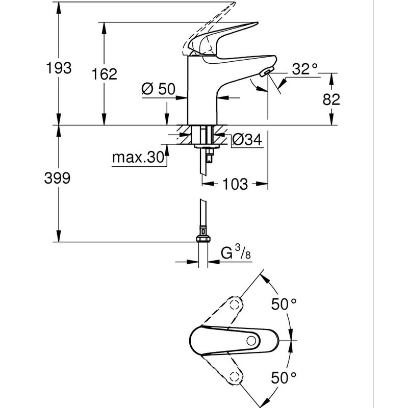 Casa si Gradina - Sanitare - Lavoar baie si accesorii - Baterii sanitare - Baterie lavoar Grohe 24317001, 28 mm, 5 l/min, 0.8 bar, 35 mm, 162 mm, 103 mm, 399 mm, 1 orificii instalare, Crom - Infinity.ro