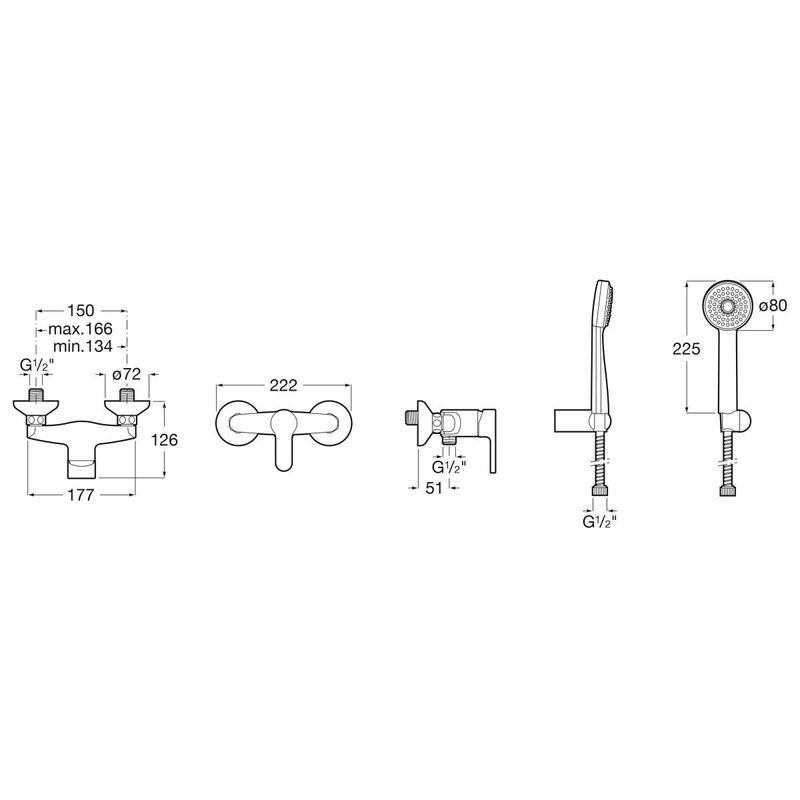 Casa si Gradina - Sanitare - Lavoar baie si accesorii - Baterii sanitare - Baterie dus Roca A5A206AC0K, 0.6 bar, 80 mm, 1.7 m, 133 mm, 215 mm, 2 orificii instalare, 1 functii para dus, Crom - Infinity.ro