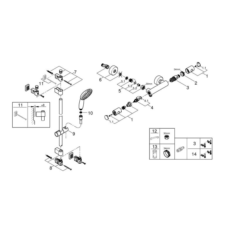 Casa si Gradina - Sanitare - Lavoar baie si accesorii - Baterii sanitare - Baterie dus Grohe 34856000, 0.8 bar, 81 mm, 305 mm, 110 mm, 1.75 m, 600 mm, 2 orificii instalare, Crom - Infinity.ro