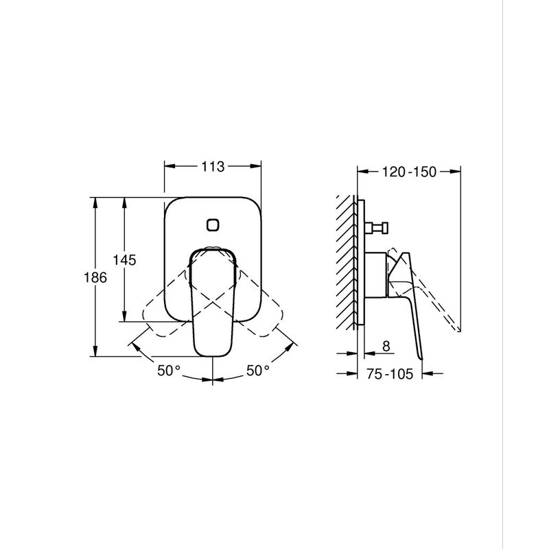 Casa si Gradina - Sanitare - Lavoar baie si accesorii - Baterii sanitare - Unitate comanda Grohe 1018310000, 1 bar, 113 mm, 145 mm, 8 mm, 2 iesiri, 1 functii palarie dus, Crom - Infinity.ro
