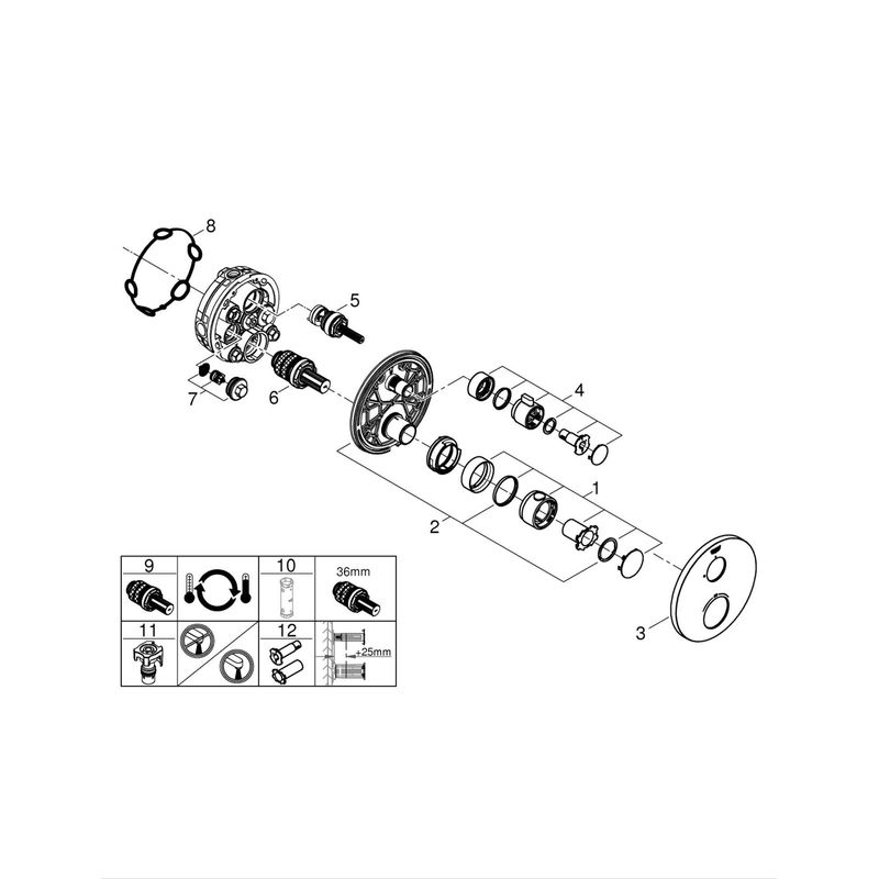 Casa si Gradina - Sanitare - Lavoar baie si accesorii - Baterii sanitare - Unitate comanda Grohe 1022122430, 1 bar, 158 mm, 10 mm, 1 iesiri, 1 functii palarie dus, 1/2 dimensiune racord, Negru - Infinity.ro