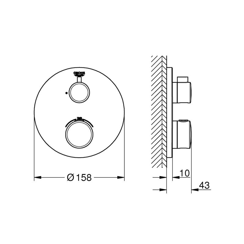 Casa si Gradina - Sanitare - Lavoar baie si accesorii - Baterii sanitare - Unitate comanda Grohe 1022122430, 1 bar, 158 mm, 10 mm, 1 iesiri, 1 functii palarie dus, 1/2 dimensiune racord, Negru - Infinity.ro