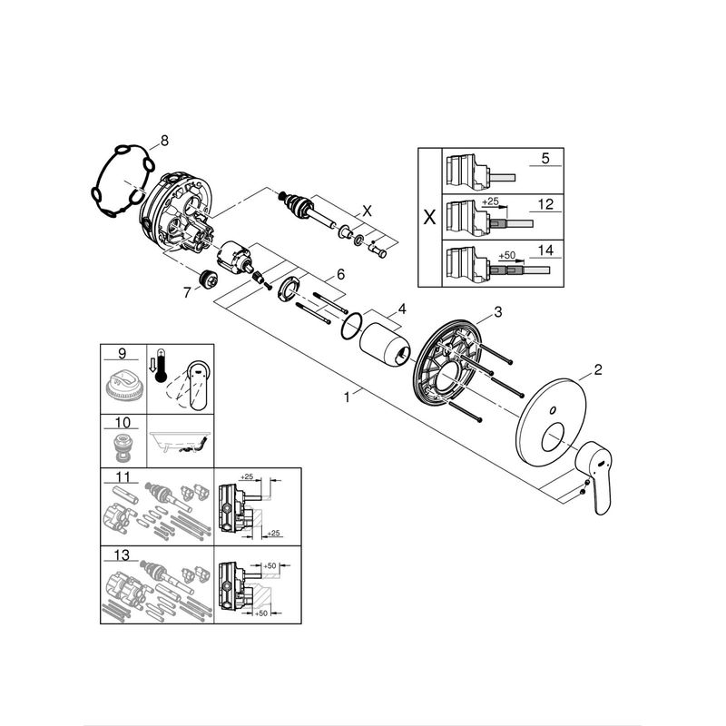 Casa si Gradina - Sanitare - Lavoar baie si accesorii - Baterii sanitare - Unitate comanda Grohe 24052002, 1 bar, 158 mm, 10 mm, 2 iesiri, 1 functii palarie dus, 1/2 dimensiune racord, Crom - Infinity.ro
