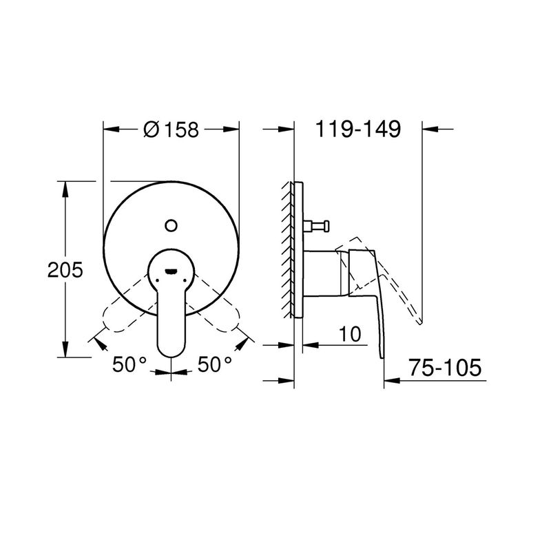 Casa si Gradina - Sanitare - Lavoar baie si accesorii - Baterii sanitare - Unitate comanda Grohe 24052002, 1 bar, 158 mm, 10 mm, 2 iesiri, 1 functii palarie dus, 1/2 dimensiune racord, Crom - Infinity.ro