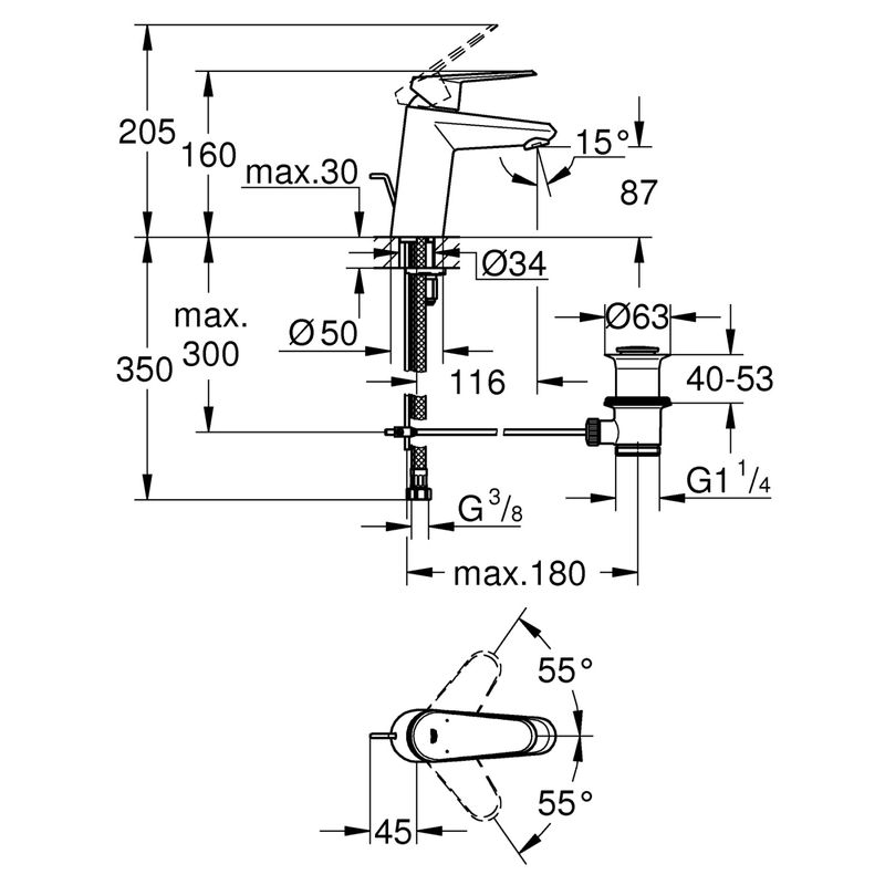 Casa si Gradina - Sanitare - Lavoar baie si accesorii - Baterii sanitare - Baterie lavoar Grohe 33190002, 1 bar, 35 mm, 160 mm, 116 mm, 350 mm, 1 orificii instalare, 3/8 dimensiune racord, Crom - Infinity.ro